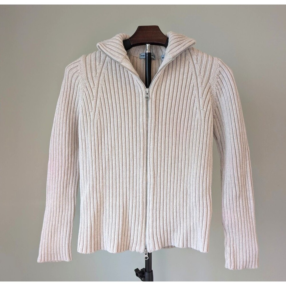 Vintage Marsh Landing Two Way Zip Cotton Cardigan Sweater, Stretch, Cream Small